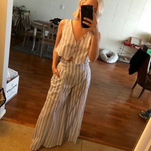 Two piece striped pants and matching crop top.